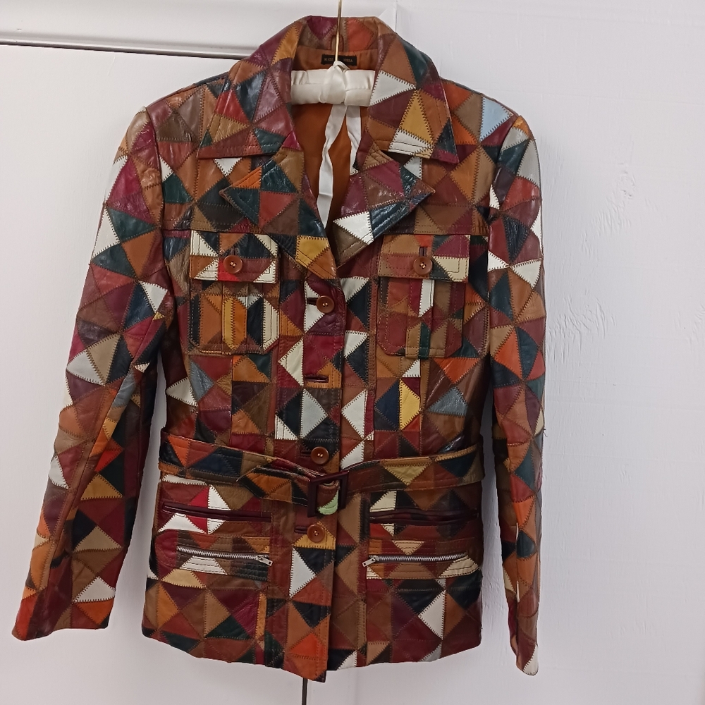 Multicolor Patchwork Leather Jacket